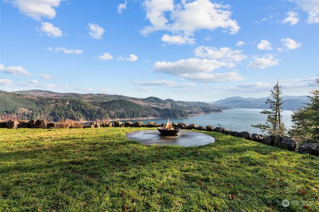 view of mountain feature featuring a water view