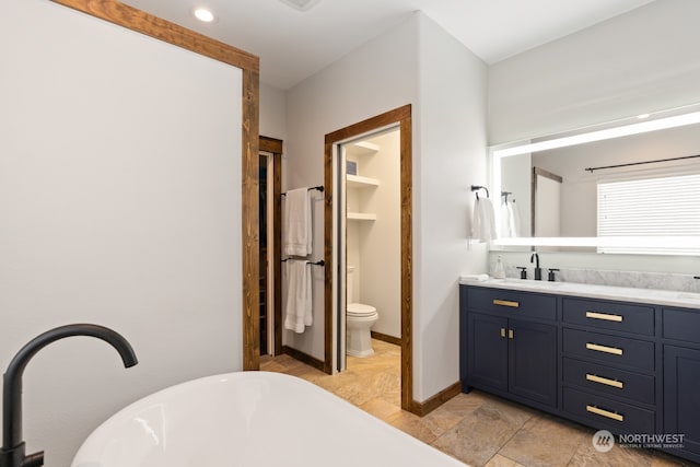 bathroom with vanity, toilet, and a bathing tub