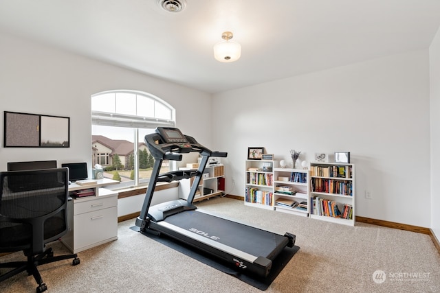 exercise area with carpet floors