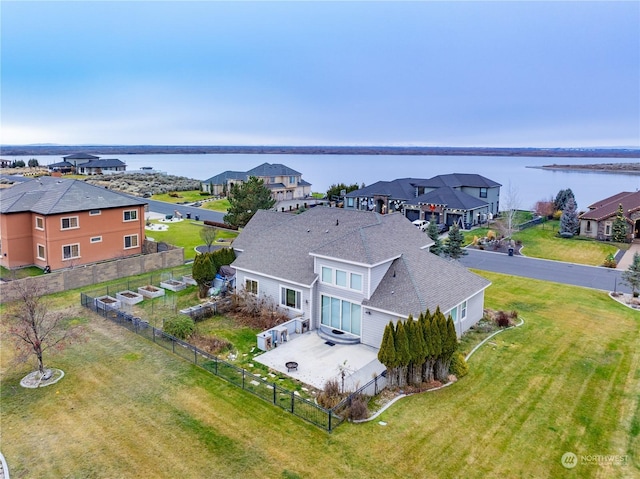 aerial view with a water view