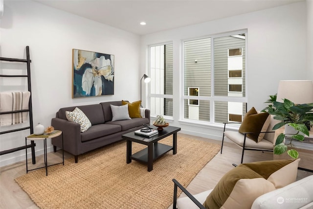 living room with light hardwood / wood-style floors