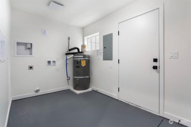 utility room featuring electric panel and water heater