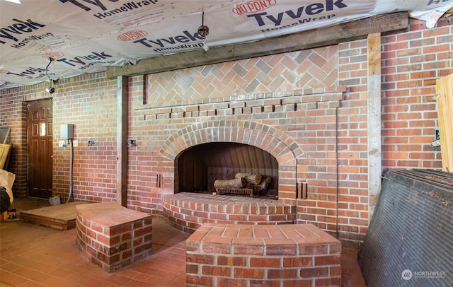 interior details featuring a fireplace