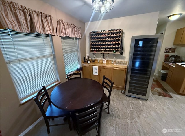 dining room featuring wine cooler