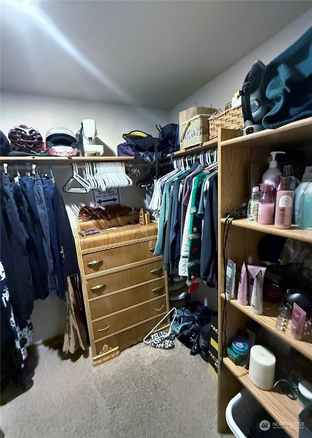 walk in closet featuring carpet