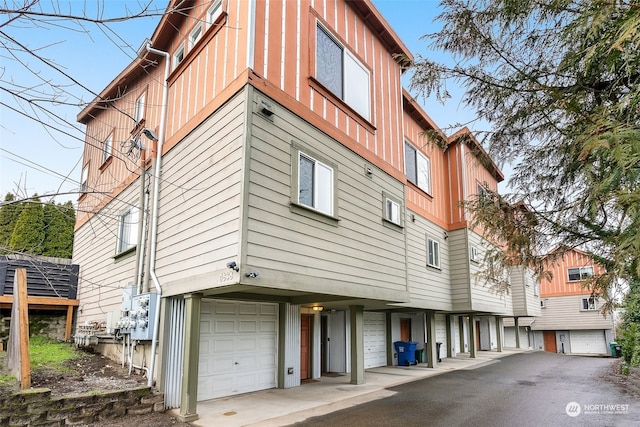 exterior space with a garage