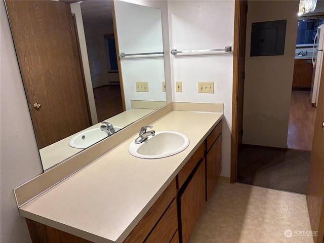 bathroom featuring vanity and electric panel