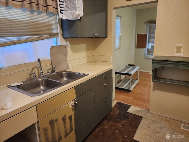 kitchen with hardwood / wood-style flooring and sink