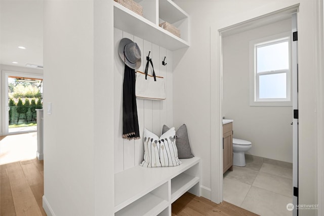 mudroom featuring light hardwood / wood-style floors