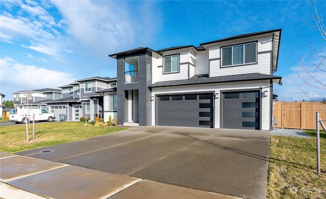 view of front of home featuring a front yard and a garage