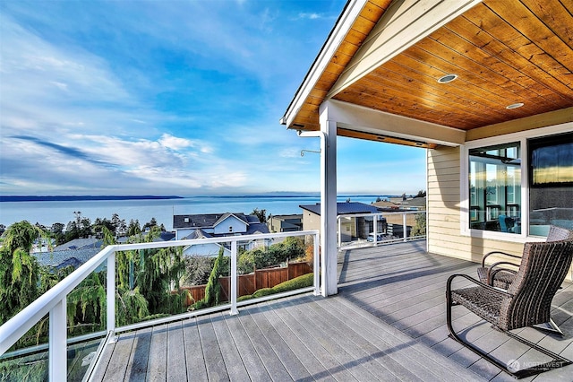 deck with a water view