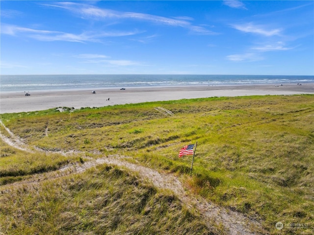 property view of water featuring a beach view