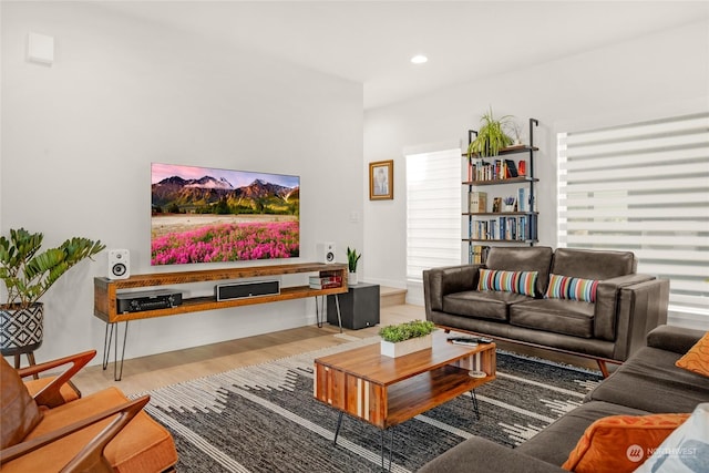 living room featuring light wood-type flooring