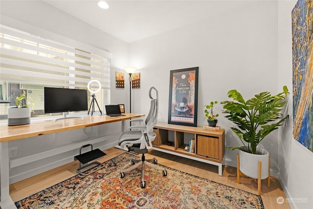 home office featuring wood-type flooring