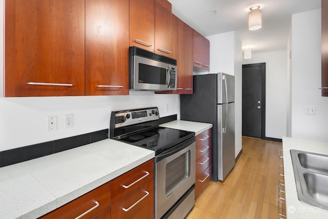 kitchen with light hardwood / wood-style floors, sink, and stainless steel appliances