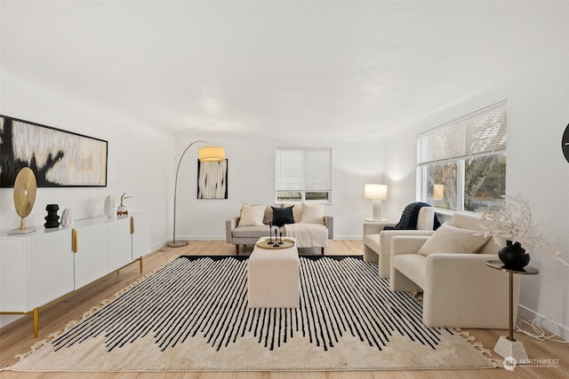 living room with light hardwood / wood-style flooring