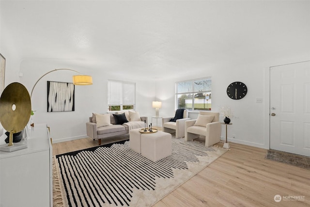 living room with light hardwood / wood-style floors