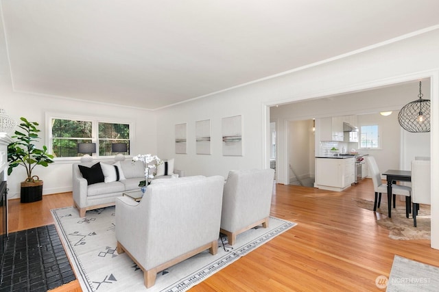 living room with light wood finished floors