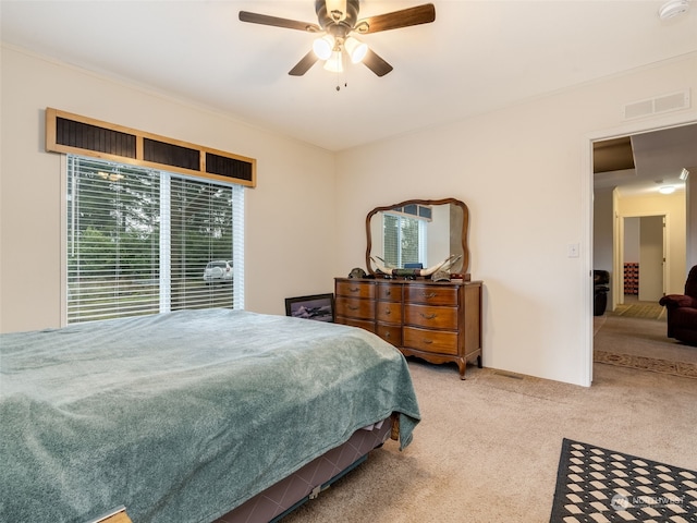 bedroom featuring carpet flooring and ceiling fan