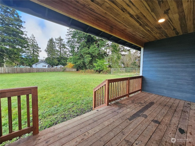 wooden deck featuring a yard