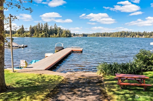 view of dock with a water view