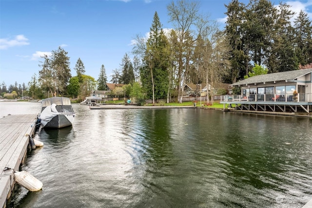 view of dock with a water view