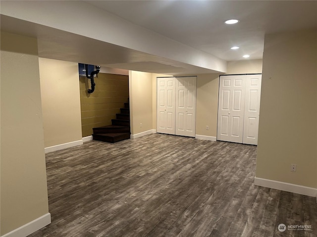 319 N 46th Ave, Yakima, WA 98908 - finished below grade area with dark wood-type flooring, stairway, and recessed lighting