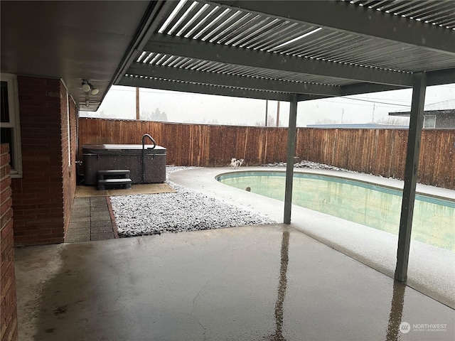 view of pool with a pergola, a patio, and a hot tub