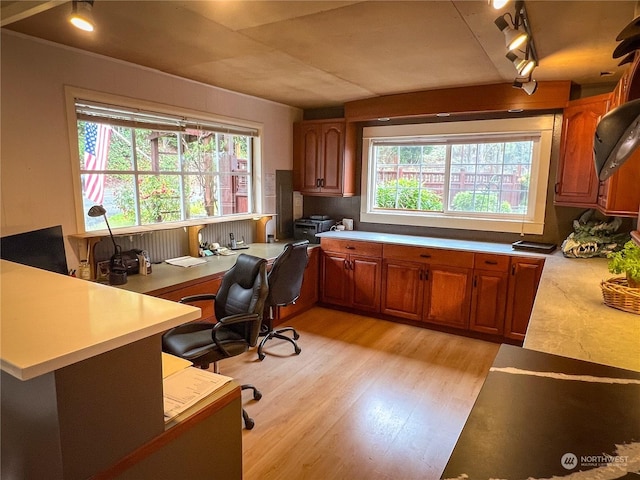 office area with plenty of natural light and light hardwood / wood-style floors