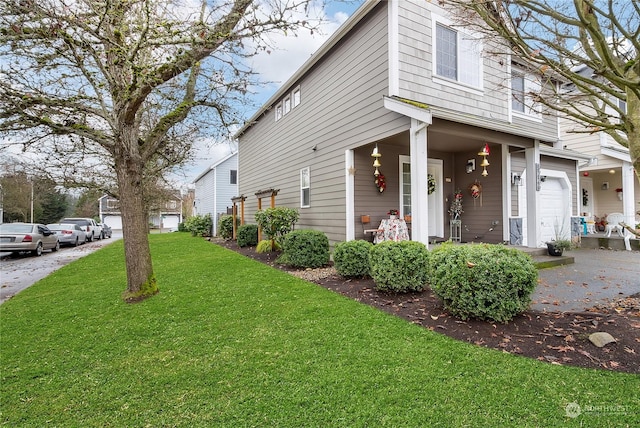 view of side of home with a lawn