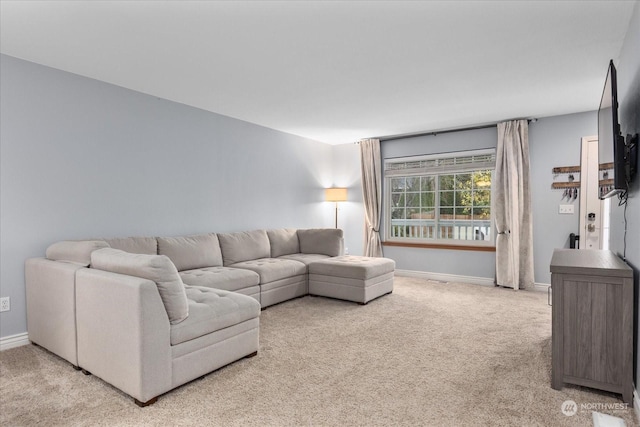 living room featuring light colored carpet