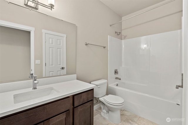 full bathroom with shower / bath combination, vanity, and toilet