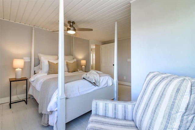 bedroom featuring hardwood / wood-style floors and ceiling fan