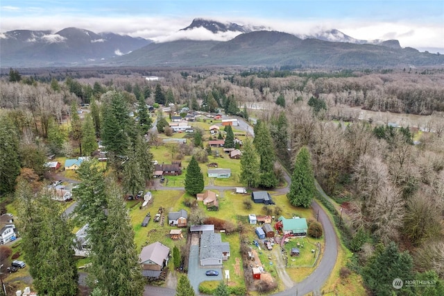 drone / aerial view with a mountain view