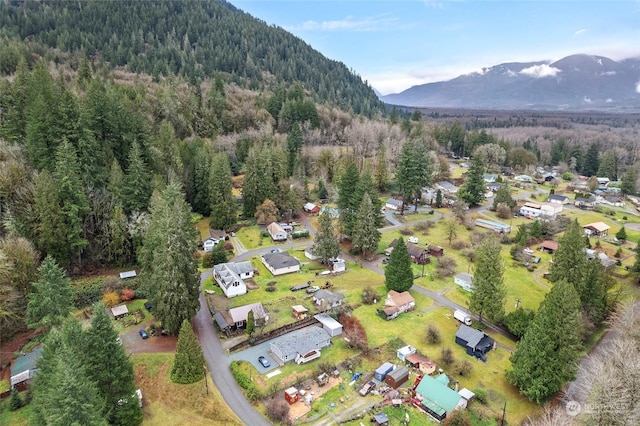 bird's eye view with a mountain view