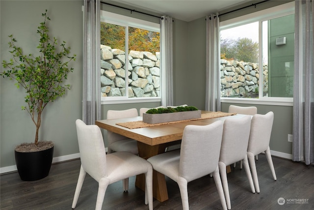 dining space with dark hardwood / wood-style floors