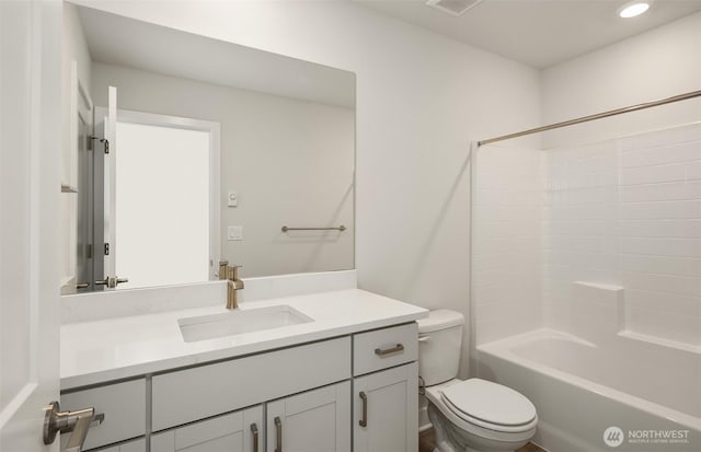 9014 NE 203rd Ln Unit B, Bothell, WA 98011 - bathroom with toilet, vanity, recessed lighting, and washtub / shower combination