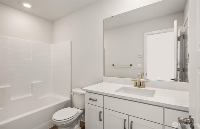 9014 NE 203rd Ln Unit C, Bothell, WA 98011 - bathroom with toilet, vanity, shower / tub combination, and recessed lighting