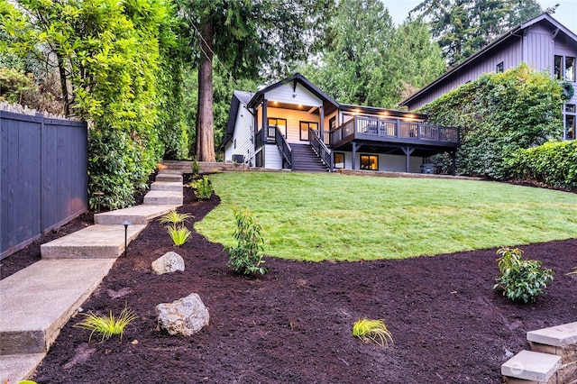 view of yard with a deck