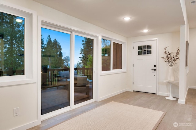 foyer with light wood-type flooring