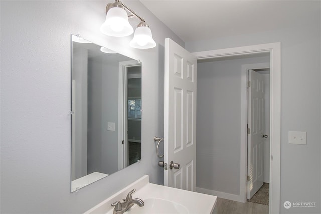 bathroom with wood-type flooring and sink