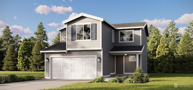 view of front of house featuring a garage and a front lawn