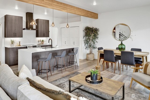 205 Riverwalk Dr, Lynden, WA 98264 - living area with recessed lighting, light wood-type flooring, and beamed ceiling