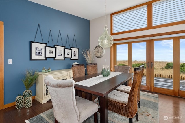 dining room featuring dark hardwood / wood-style flooring and french doors