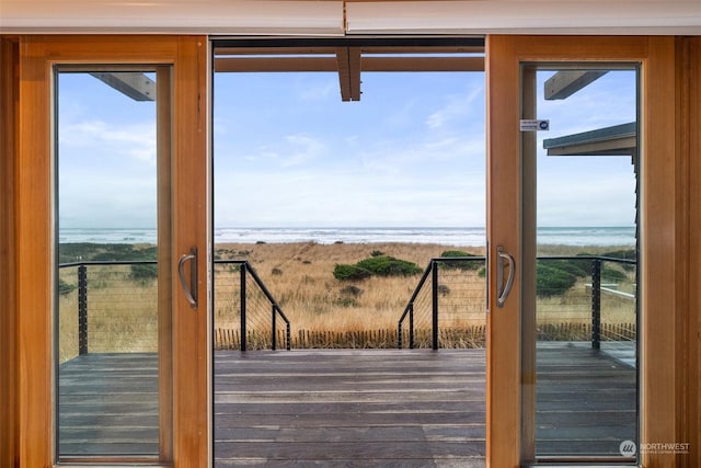 doorway featuring a water view