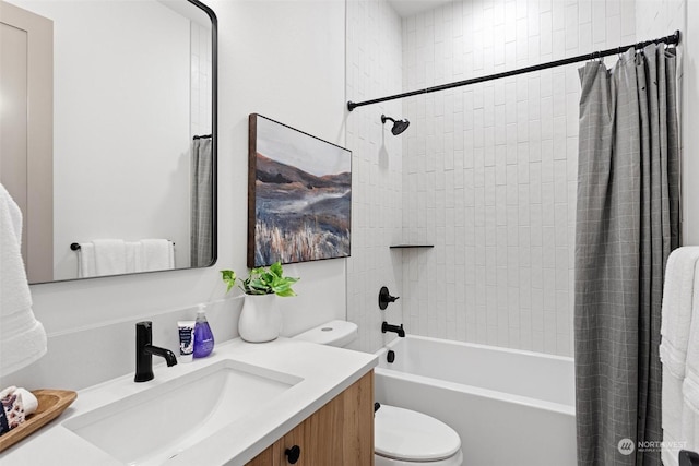 full bathroom featuring vanity, toilet, and shower / tub combo with curtain