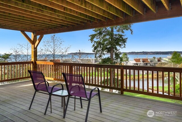 deck with a water view