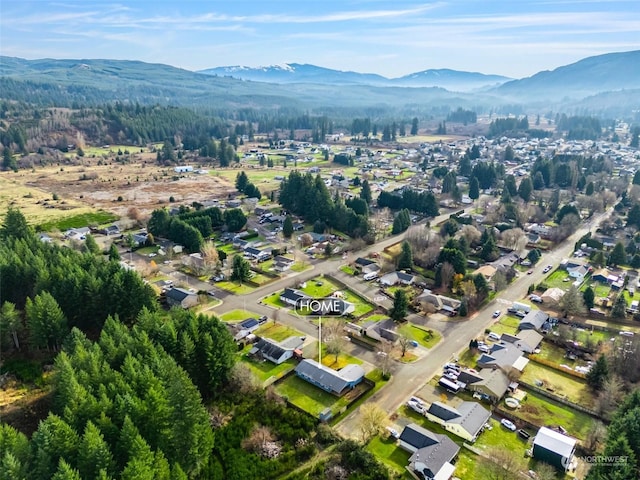 birds eye view of property featuring a mountain view