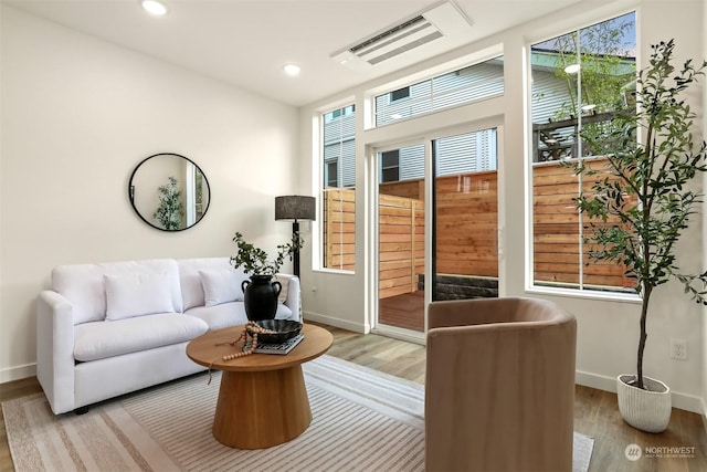 living room with light hardwood / wood-style flooring