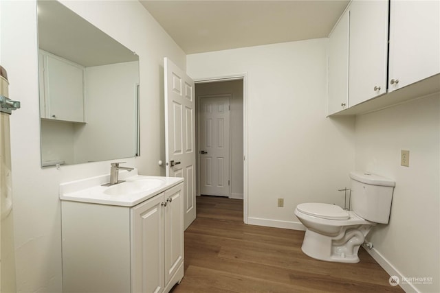 bathroom with vanity, hardwood / wood-style flooring, and toilet